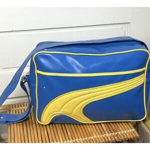 Vintage Royal Blue/Yellow Puma Bowling Bag/Soccer Duffle Bag/Vinyl